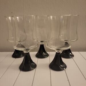 Set 5 Vintage UK Ravenhead Cordial Glasses Mid Century Modern Black Stem Mad Men